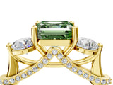 Yellow gold Fancy Green Asscher Cut Diamond Three-Stone Ring with Prong Setting and Pavé Band_4