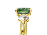 Yellow gold Fancy Green Asscher Cut Diamond Three-Stone Ring with Prong Setting and Pavé Band_5