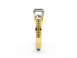 Yellow gold Fancy Green Asscher Cut Diamond Three-Stone Ring with Prong Setting and Textured Band_2