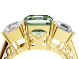 Yellow gold Fancy Green Asscher Cut Diamond Three-Stone Ring with Prong Setting and Textured Band_4