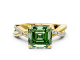 Yellow gold Fancy Green Asscher  Cut Diamond Twist Band Solitaire with Prong Setting_17