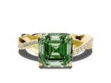 Yellow gold Fancy Green Asscher  Cut Diamond Twisted Band Engagement Ring with Prong Setting_3