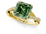 Yellow gold Fancy Green Asscher  Cut Diamond Twisted Band Engagement Ring with Prong Setting_4