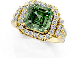 Yellow gold Fancy Green Asscher  Cut Double Halo Diamond Engagement Ring with Pave Band and Four-Prong Setting 1