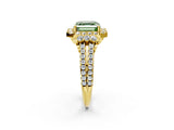 Yellow gold Fancy Green Asscher  Cut Double Halo Diamond Engagement Ring with Pave Band and Four-Prong Setting 2
