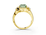 Yellow gold Fancy Green Asscher  Cut Double Halo Diamond Engagement Ring with Pave Band and Four-Prong Setting 3
