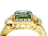 Yellow gold Fancy Green Asscher  Cut Double Halo Diamond Engagement Ring with Pave Band and Four-Prong Setting 4