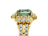 Yellow gold Fancy Green Asscher  Cut Double Halo Diamond Engagement Ring with Pave Band and Four-Prong Setting 5