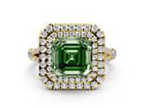 Yellow gold Fancy Green Asscher  Cut Double Halo Split Shank Diamond Ring with Prong Setting_47