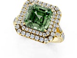 Yellow gold Fancy Green Asscher  Cut Double Halo Split Shank Diamond Ring with Prong Setting_48