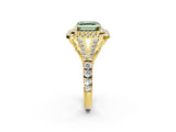 Yellow gold Fancy Green Asscher  Cut Double Halo Split Shank Diamond Ring with Prong Setting_49