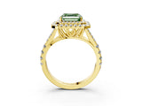 Yellow gold Fancy Green Asscher  Cut Double Halo Split Shank Diamond Ring with Prong Setting_50