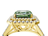 Yellow gold Fancy Green Asscher  Cut Double Halo Split Shank Diamond Ring with Prong Setting_51