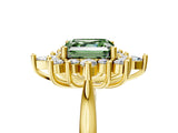 Yellow gold Fancy Green Asscher Cut Halo Diamond Cluster Ring with Marquise and Round Stones on a White Gold Band with Prong Setting_5