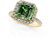 Yellow gold Fancy Green Asscher  Cut Halo Diamond Engagement Ring with Pave Band and Four-Prong Setting_1