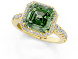 Yellow gold Fancy Green Asscher  Cut Halo Diamond Engagement Ring with Pave Band and Four-Prong Setting_18