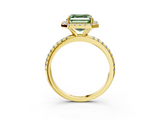 Yellow gold Fancy Green Asscher  Cut Halo Diamond Engagement Ring with Pave Band and Four-Prong Setting_3