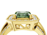 Yellow gold Fancy Green Asscher Cut Halo Diamond Engagement Ring with Pave Split Shank and Four-Prong Setting_16