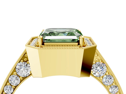 Yellow gold Fancy Green Asscher Cut Halo Diamond Engagement Ring with Split Shank Band and Four-Prong Setting_4