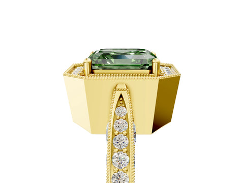 Yellow gold Fancy Green Asscher Cut Halo Diamond Engagement Ring with Split Shank Band and Four-Prong Setting_5