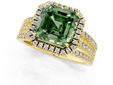 Yellow gold Fancy Green Asscher  Cut Halo Diamond Engagement Ring with Split Shank and Four-Prong Setting_1