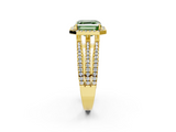 Yellow gold Fancy Green Asscher  Cut Halo Diamond Engagement Ring with Split Shank and Four-Prong Setting_2