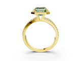 Yellow gold Fancy Green Asscher  Cut Halo Diamond Engagement Ring with Split Shank and Four-Prong Setting_3