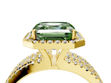 Yellow gold Fancy Green Asscher  Cut Halo Diamond Engagement Ring with Split Shank and Four-Prong Setting_4