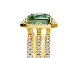 Yellow gold Fancy Green Asscher  Cut Halo Diamond Engagement Ring with Split Shank and Four-Prong Setting_5