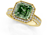 Yellow gold Fancy Green Asscher  Cut Halo Diamond Pave Band Ring with Four-Prong Setting_1