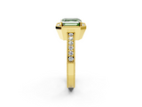 Yellow gold Fancy Green Asscher  Cut Halo Diamond Pave Band Ring with Four-Prong Setting_2