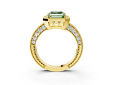 Yellow gold Fancy Green Asscher  Cut Halo Diamond Pave Band Ring with Four-Prong Setting_3
