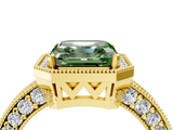 Yellow gold Fancy Green Asscher  Cut Halo Diamond Pave Band Ring with Four-Prong Setting_4