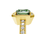 Yellow gold Fancy Green Asscher  Cut Halo Diamond Pave Band Ring with Four-Prong Setting_5