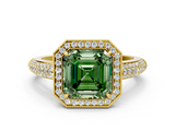 Yellow gold Fancy Green Asscher  Cut Halo Diamond Pave Band with Four-Prong Setting_17