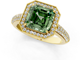 Yellow gold Fancy Green Asscher  Cut Halo Diamond Pave Band with Four-Prong Setting_18