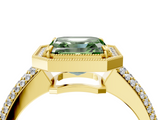 Yellow gold Fancy Green Asscher  Cut Halo Diamond Pave Band with Four-Prong Setting_21