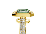 Yellow gold Fancy Green Asscher  Cut Halo Diamond Pave Band with Four-Prong Setting_22