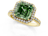 Yellow gold Fancy Green Asscher Cut Halo Diamond Pave Band with Prong Setting_1