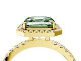 Yellow gold Fancy Green Asscher Cut Halo Diamond Pave Band with Prong Setting_4