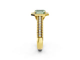 Yellow gold Fancy Green Asscher Cut Halo Diamond Ring with Beaded Split Shank and Four-Prong Setting_2