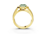 Yellow gold Fancy Green Asscher Cut Halo Diamond Ring with Beaded Split Shank and Four-Prong Setting_3