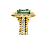 Yellow gold Fancy Green Asscher Cut Halo Diamond Ring with Beaded Split Shank and Four-Prong Setting_5