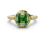 Yellow gold Fancy Green Asscher  Cut Halo Diamond Ring with Channel Set Band and Four-Prong Setting_47