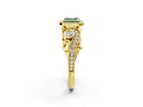 Yellow gold Fancy Green Asscher Cut Halo Diamond Ring with Milgrain and Bezel Accents on a Split Shank Band_14