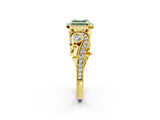 Yellow gold Fancy Green Asscher Cut Halo Diamond Ring with Milgrain and Bezel Accents on a Split Shank Band_26