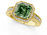 Yellow gold Fancy Green Asscher  Cut Halo Diamond Ring with Pavé Band and Four-Prong Setting_30