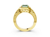 Yellow gold Fancy Green Asscher  Cut Halo Diamond Ring with Pavé Band and Four-Prong Setting_32