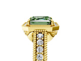 Yellow gold Fancy Green Asscher  Cut Halo Diamond Ring with Pavé Band and Four-Prong Setting_34