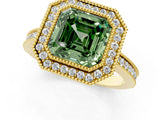 Yellow gold Fancy Green Asscher  Cut Halo Diamond Ring with Pavé Band and Milgrain Prong Setting_86